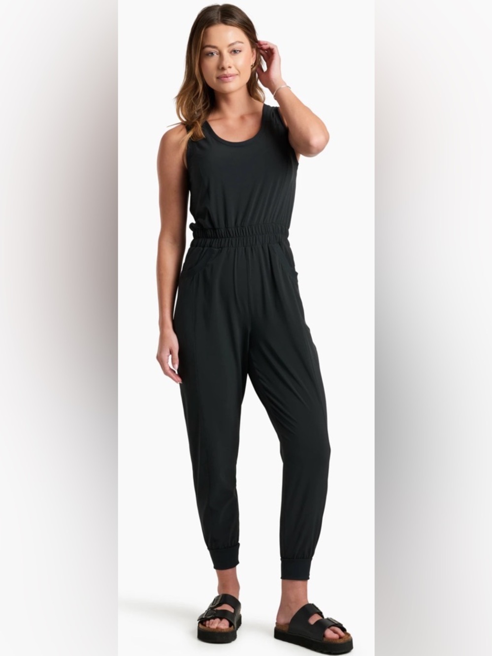 LIKE NEW Kuhl Black Sleeveless Elastic-Waist Jumpsuit with Pockets Medium